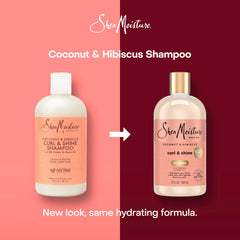 SheaMoisture Coco Hibisco champú, gotas de aceite de coco, mejora la elasticidad del cabello.