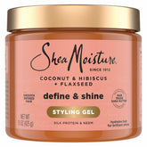 SheaMoisture Define & Shine gel bottle delivering sleek, defined curls all day.