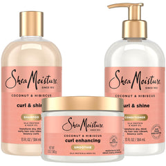 SheaMoisture Coconut Hibiscus shampoo bottle defines curls with gentle cleansing.