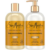 SheaMoisture deep moisturizing shampoo bottle shows creamy lather for hydrated curls.