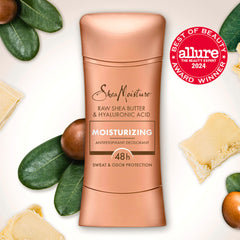 Desodorante stick SheaMoisture con manteca de karité de comercio justo.