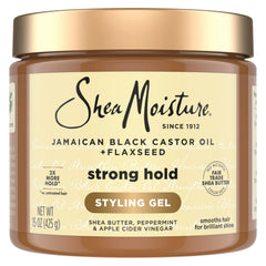 SheaMoisture Gel Fuerte, botella-vertido: aplicación fácil y control duradero.