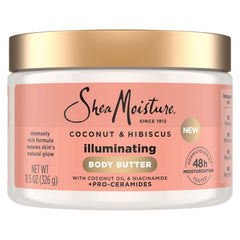 SheaMoisture Illuminating Butter bottle pour for seamless application and radiant skin.