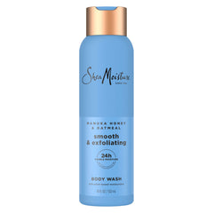 SheaMoisture Manuka Honey Oatmeal, botella vertida, hidratación duradera para piel suave.