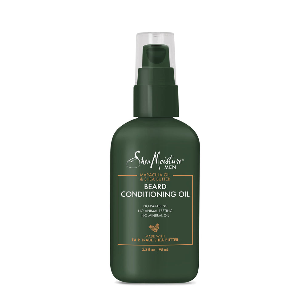 SheaMoisture beard oil bottle showcases Maracuja blend for conditioning