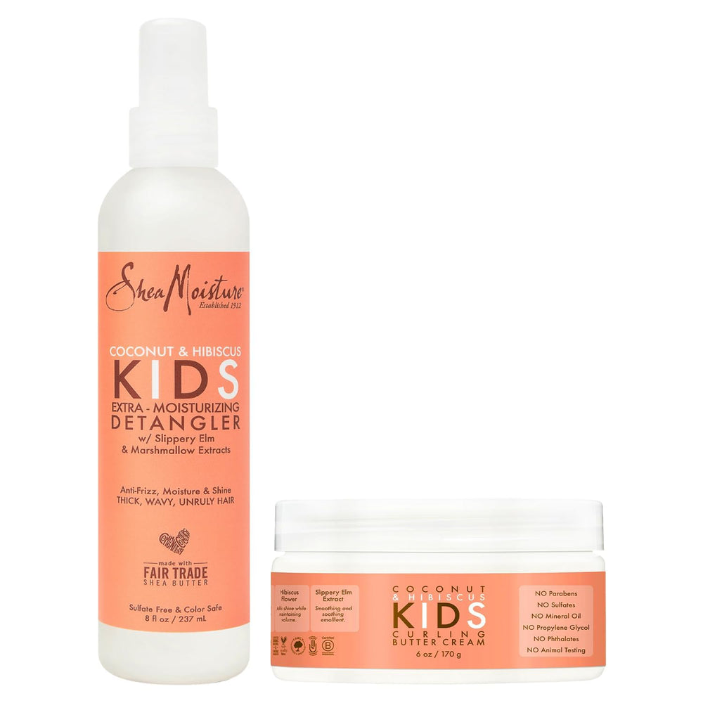 SheaMoisture Kids: pelo rizado definido con crema para rizos coco hibisco.