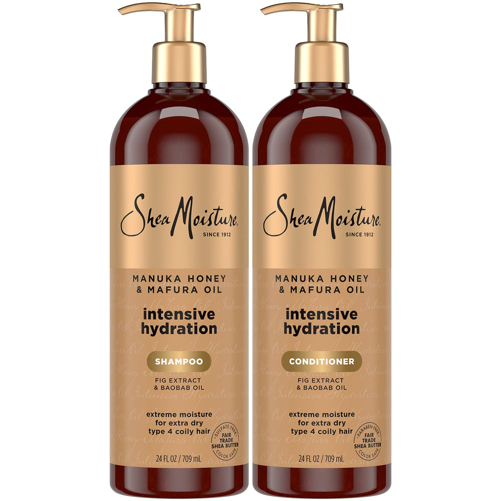 Sheamoisture shampoo bottle close-up highlighting hydration for dry hair