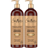 Sheamoisture shampoo bottle close-up highlighting hydration for dry hair
