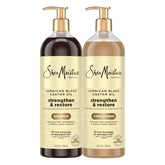 Sheamoisture Strengthen & Restore Shampoo bottle hydrates dry hair.
