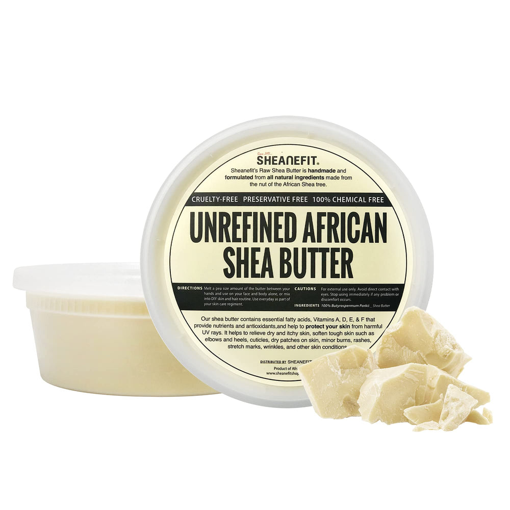 Bote de Sheanefit manteca de karité cruda 8oz para hidratación profunda.