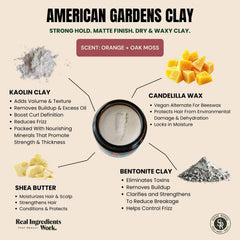 Hands rubbing Shear Revival American Gardens Clay Pomade show simple restyling and even application