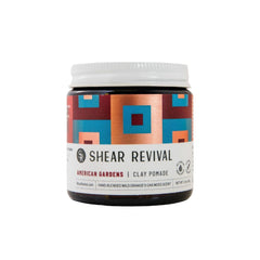 Shear Revival American Gardens Clay Pomade packaging in an amber jar highlights eco-friendly packaging