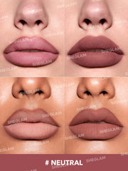 SHEGLAM delineador-labial-cremoso-mate con afilador integrado para retoques rápidos.