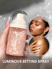 SHEGLAM Light Me Up close pearlescent-particles highlight on skin.