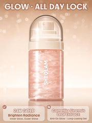 SHEGLAM Light Me Up mist-dispense demonstrates even application for a dewy finish.