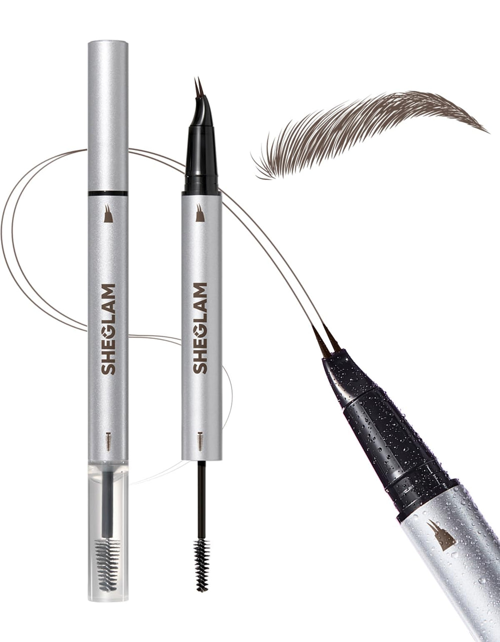 SHEGLAM Real Flow Brow Pen Chocolate closeup highlighting natural hair-like strokes.