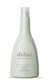 SHIBUI Ultra Hydrating Shampoo bottle front shows color-safe hydration benefits.