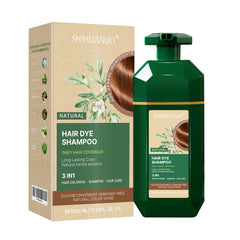 SHIHUANUO dark brown hair dye shampoo bottle ready for at-home color