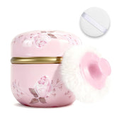 SHIMIDO body powder container open top showing dual-puff access for easy application.