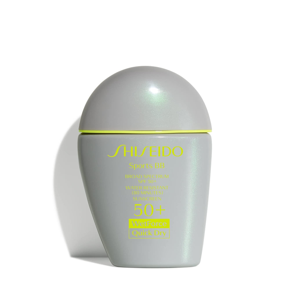 Shiseido Sports BB Cream bottle with pump delivering quick-dry coverage