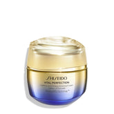 Shiseido Vital Perfection advanced cream bottle showcases premium 50 mL packaging for daily use.