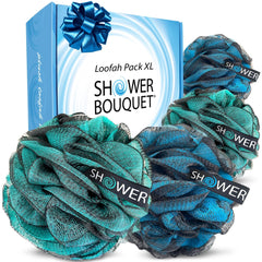 Shower Bouquet lufa con carbón activado, set de 4, limpieza suave y exfoliación