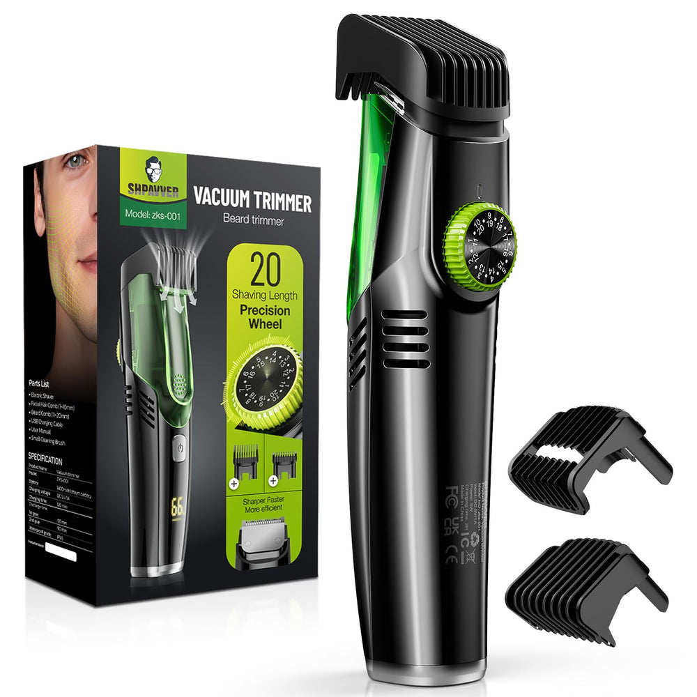 SHPAVVER beard trimmer with vacuum captures trimming hair for mess-free grooming