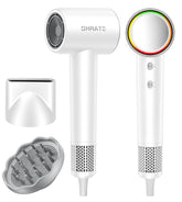 SHRATE professional hair dryer front view, compact and travel-ready for quick drying.