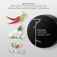 shu uemura art of hair ishi sculpt texturizing paste delivers demi-matte texture with subtle shine