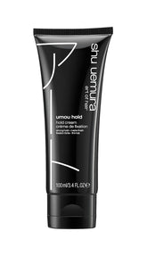 shu uemura art of hair umou hold hair cream bottle closeup shows strong hold with lightweight finish