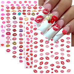 SHUXILIN labios rojos, pegatinas para uñas con efecto 3D, fácil de aplicar.