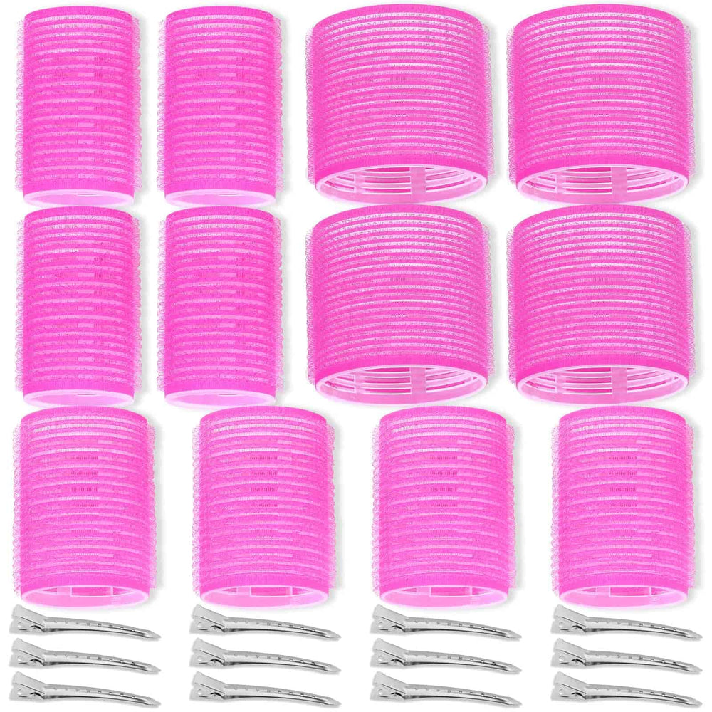 Shynek self-grip rollers front view in rose red for easy styling.