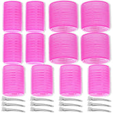 Shynek self-grip rollers front view in rose red for easy styling.