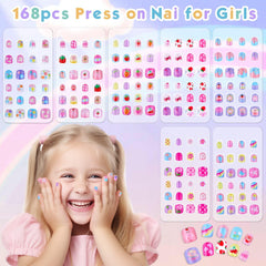Shynek uñas estampadas para niñas, colores vivos: perfectas para juegos.