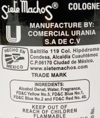 Siete Machos URANIA label closeup highlights classic masculine branding for confident choice