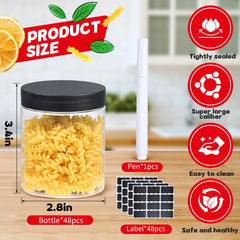 Sietpoek 48-pack empty jars with labels helps keep items organized.