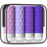 Silevoler travel bottles with purple cap, compact 4-pack for organized toiletries.