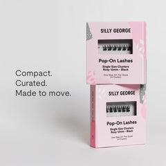 Silly George clear-band lash clusters blend seamlessly for a barely-there look.