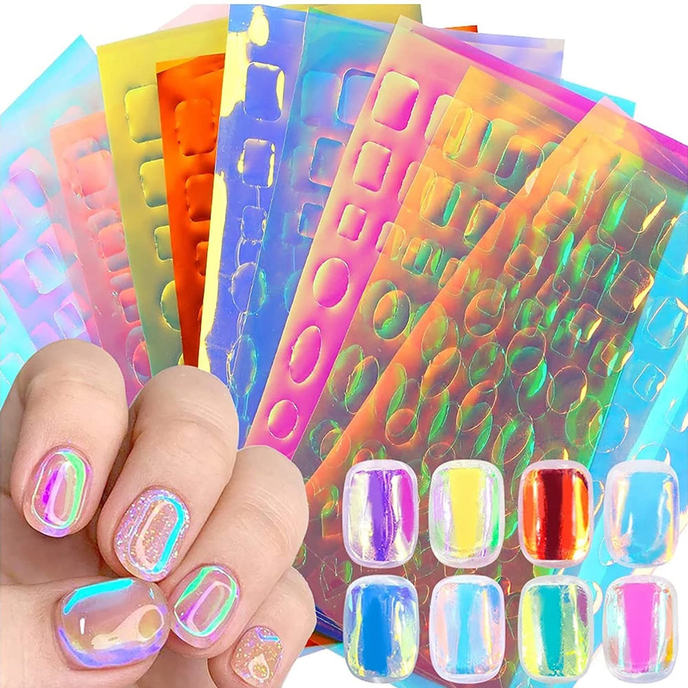 SILPECWEE aurora nail foil sheets show glass-like iridescence for dazzling DIY nails.