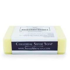 Silver Miracles colloidal silver soap lather close-up promoting smooth skin.