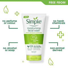 Fragancia fresca del limpiador Simple Kind to Skin para una sensación limpia.