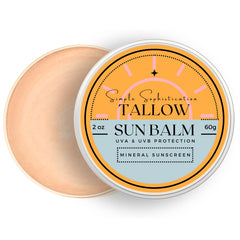 Simple Sophistication Tallow Sun Balm tonalizado envase, protección mineral suave