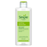 Tónico facial de Simple: botella frontal para una sensación suave y fresca.