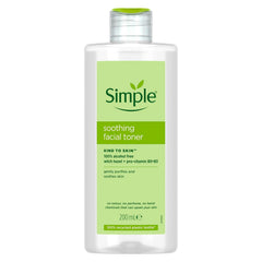 Tónico facial de Simple: botella frontal para una sensación suave y fresca.