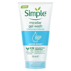 Simple Water Boost Facial Gel Wash texture gliding across the skin.