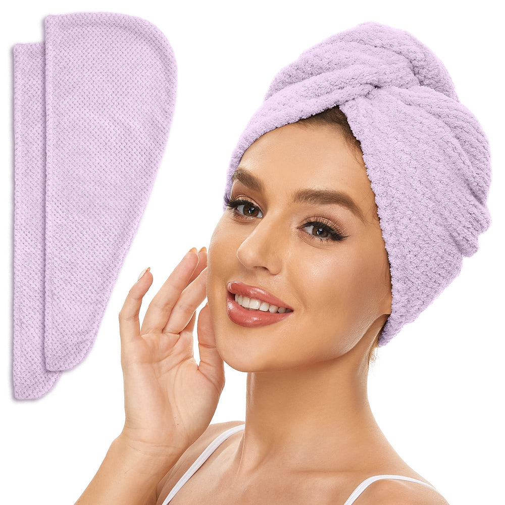 SimpleField 2-pack microfiber hair towel wrap in light purple for quick drying.