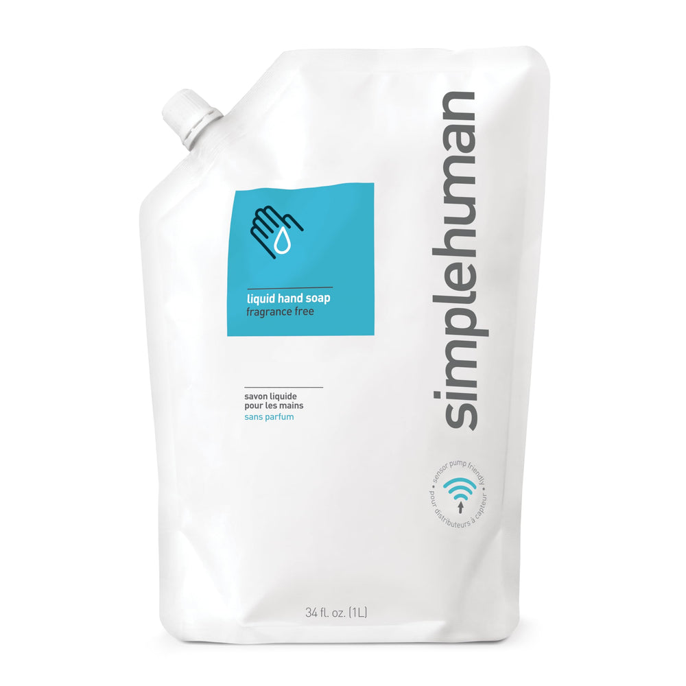 simplehuman recambio de jabón para manos 34 onzas sin fragancia, suave para la piel.