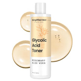 Simplified Skin Tónico glicólico 8% en botella para rostro, promueve un brillo saludable.