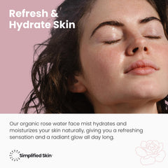 Simplified Skin organic rosewater toner bottle featuring Bulgarian rose for balanced hydration.