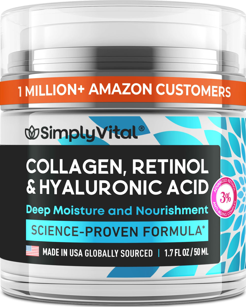 SimplyVital anti-aging face cream jar showing a rich, hydrating texture for daily care.